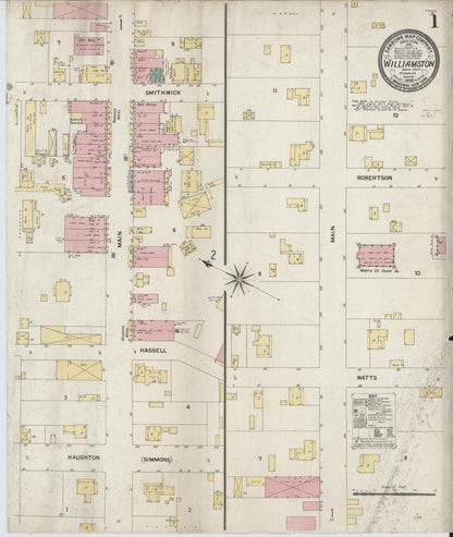 Sanborn Fire Insurance Map from Williamston, Martin County, North Carolina (1908), Sheet #0001 - Complete Map Set gallery image, historic Sanborn map, vintage wall art, North Carolina North Carolina