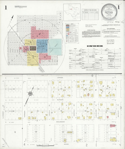 Sanborn Fire Insurance Map from Rotan, Fisher County, Texas (1933), Sheet #0001 - Complete Map Set gallery image, historic Sanborn map, vintage wall art, Texas Texas
