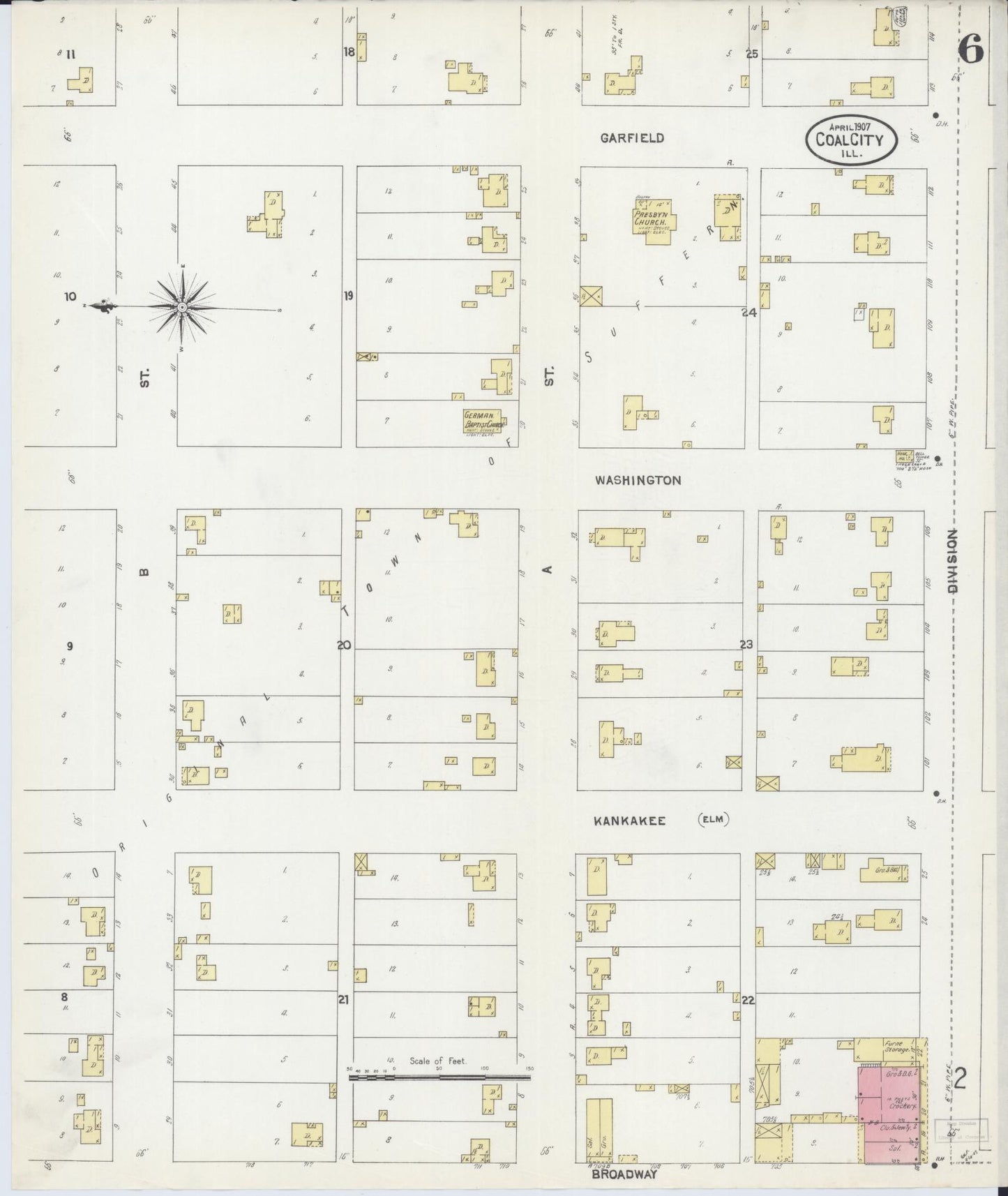 Sanborn Fire Insurance Map from Coal City, Grundy County, Illinois (1907), Sheet #0006 - Complete Map Set gallery image, historic Sanborn map, vintage wall art, Illinois Illinois