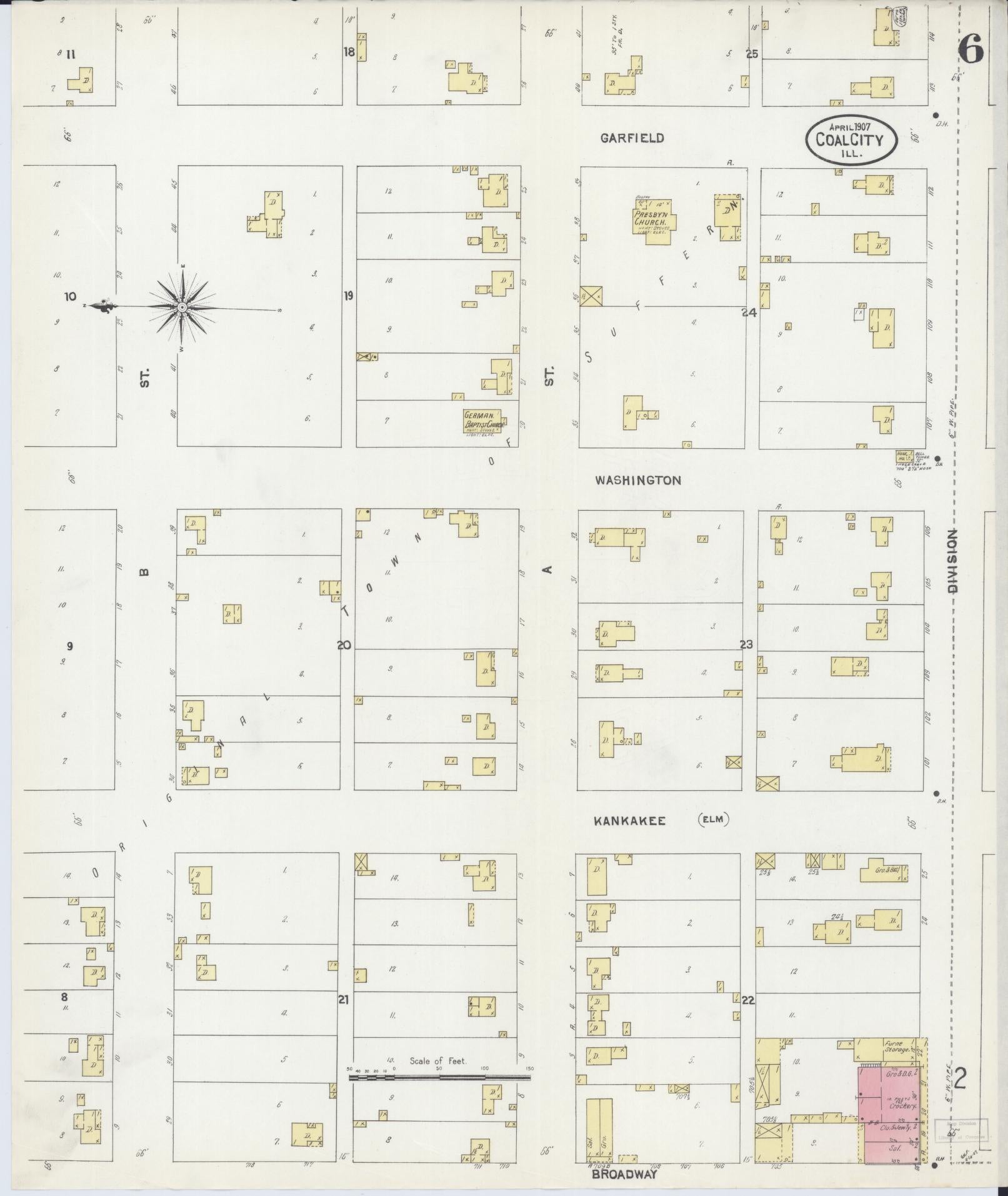 Sanborn Fire Insurance Map from Coal City, Grundy County, Illinois (1907), Sheet #0006 - Complete Map Set gallery image, historic Sanborn map, vintage wall art, Illinois Illinois