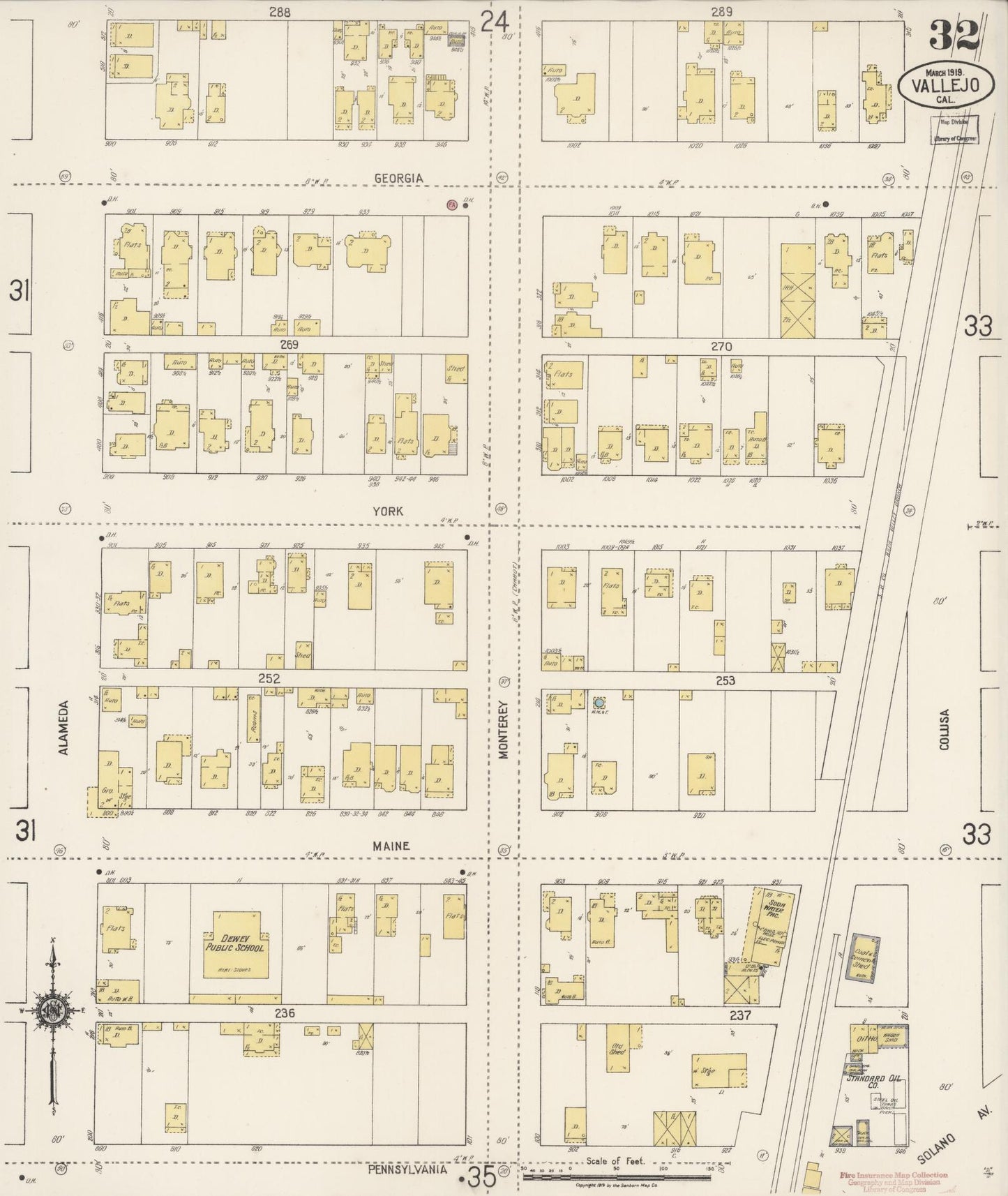 Sanborn Fire Insurance Map from Vallejo, Solano County, California (1919), Sheet #0032 - Complete Map Set gallery image, historic Sanborn map, vintage wall art, California California