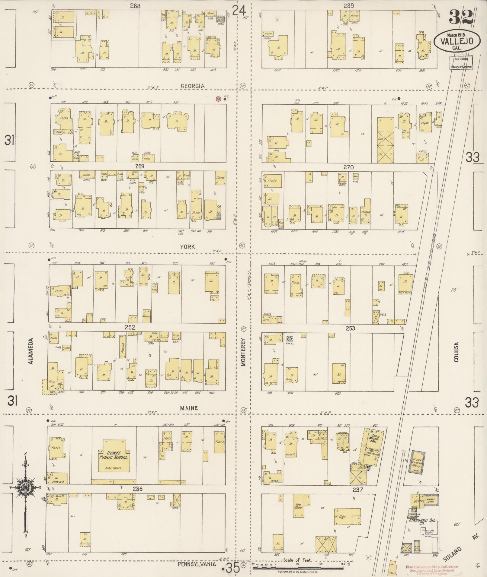 Sanborn Fire Insurance Map from Vallejo, Solano County, California (1919), Sheet #0032 - Complete Map Set gallery image, historic Sanborn map, vintage wall art, California California