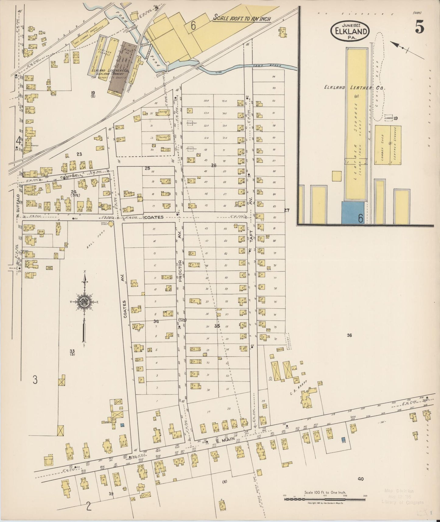Sanborn Fire Insurance Map from Elkland, Tioga County, Pennsylvania (1922), Sheet #0005 - Historic Sanborn Fire Insurance Map Print, vintage old map wall art, antique decor, genealogy gift, Pennsylvania Pennsylvania map