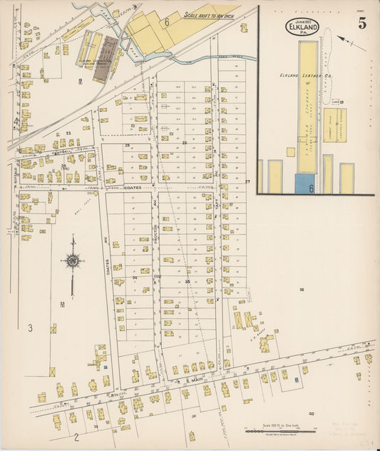 Sanborn Fire Insurance Map from Elkland, Tioga County, Pennsylvania (1922), Sheet #0005 - Historic Sanborn Fire Insurance Map Print, vintage old map wall art, antique decor, genealogy gift, Pennsylvania Pennsylvania map