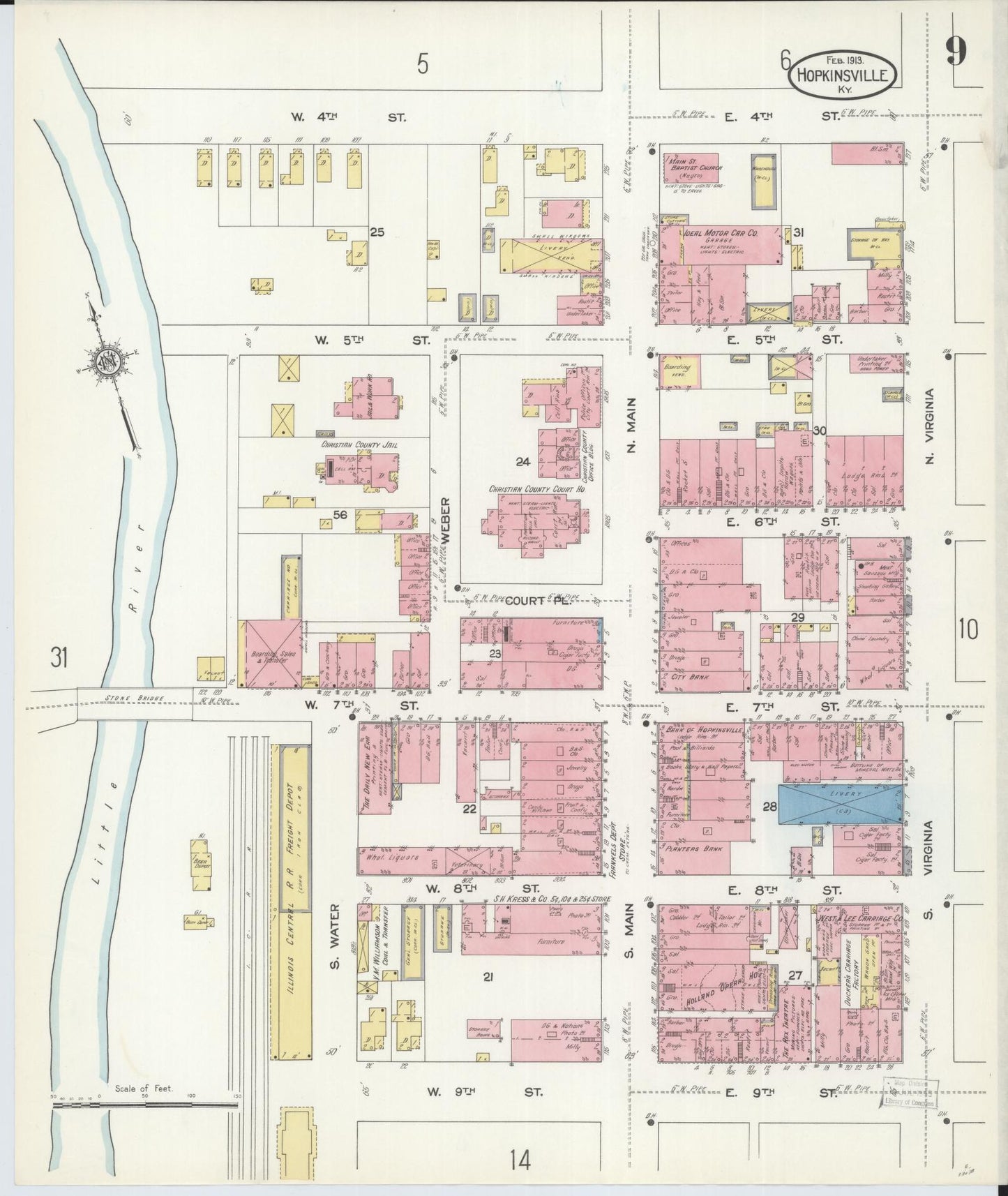 Sanborn Fire Insurance Map from Hopkinsville, Christian County, Kentucky (1913), Sheet #0009 - Complete Map Set gallery image, historic Sanborn map, vintage wall art, Kentucky Kentucky