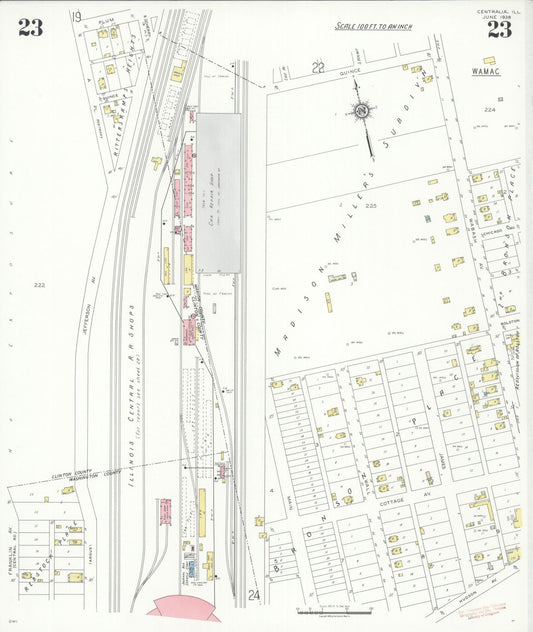 Sanborn Fire Insurance Map from Centralia, Marion, Clinton, Jefferson, and Washington Counties, Illinois (1938), Sheet #0023 - Historic Sanborn Fire Insurance Map Print, vintage old map wall art, antique decor, genealogy gift, Illinois Illinois map