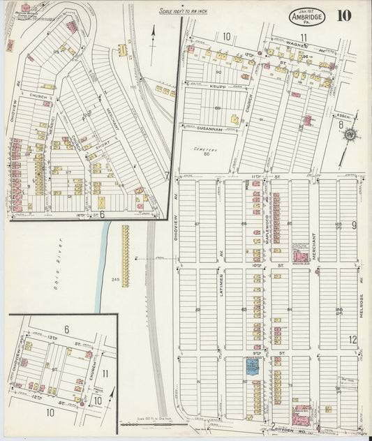 Sanborn Fire Insurance Map from Ambridge, Beaver County, Pennsylvania (1917), Sheet #0010 - Historic Sanborn Fire Insurance Map Print, vintage old map wall art, antique decor, genealogy gift, Pennsylvania Pennsylvania map