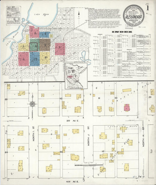 Sanborn Fire Insurance Map from Alexandria, Douglas County, Minnesota (1922), Sheet #0001 - Complete Map Set gallery image, historic Sanborn map, vintage wall art, Minnesota Minnesota
