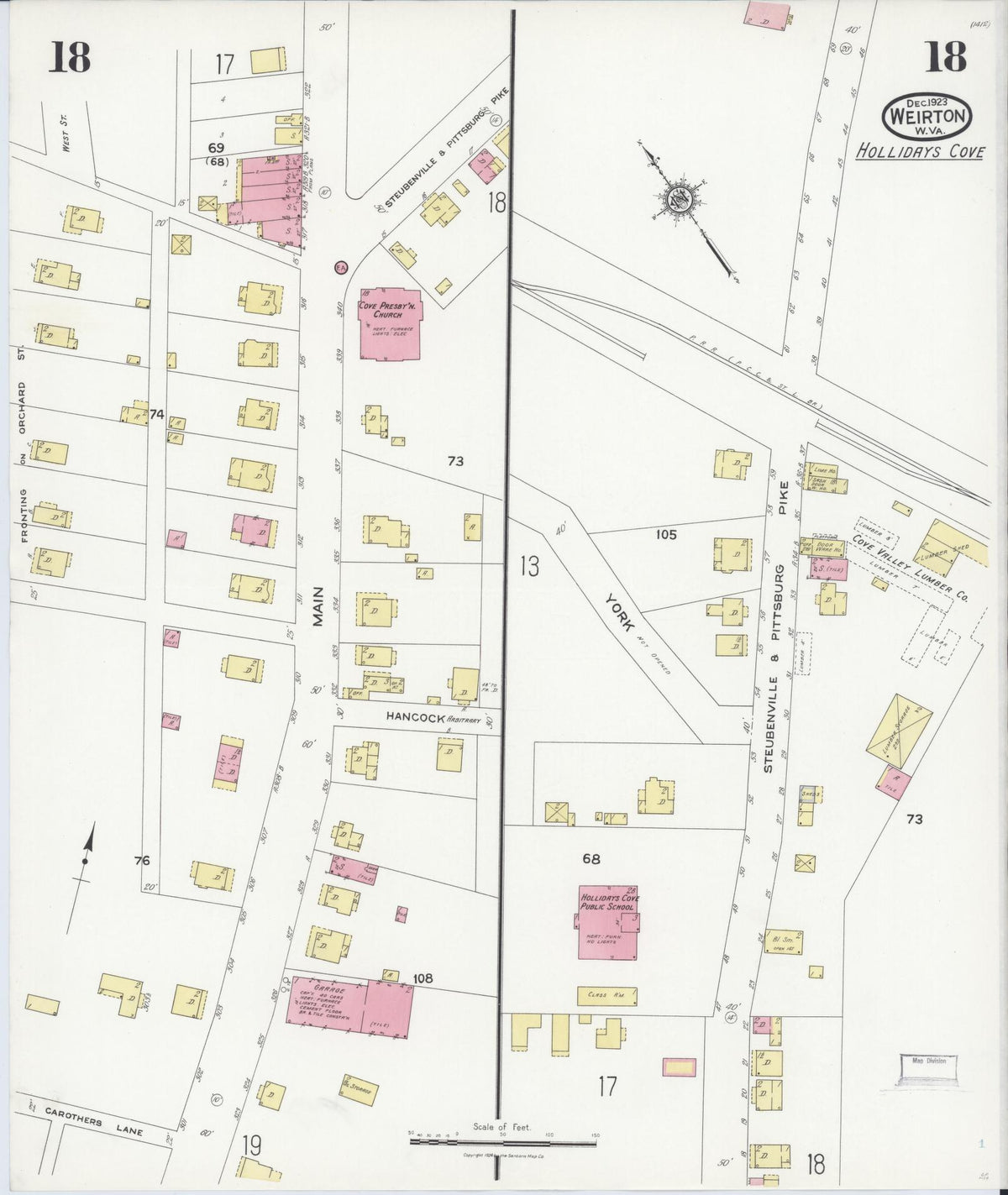 Sanborn Fire Insurance Map from Weirton, Hancock County, West Virginia (1923), Sheet #0018 - Historic Sanborn Fire Insurance Map Print, vintage old map wall art, antique decor, genealogy gift, West Virginia West Virginia map