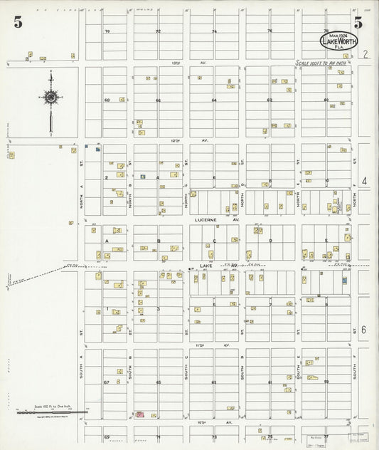 Sanborn Fire Insurance Map from Lake Worth, Palm Beach County, Florida (1924), Sheet #0005 - Historic Sanborn Fire Insurance Map Print, vintage old map wall art, antique decor, genealogy gift, Florida Florida map