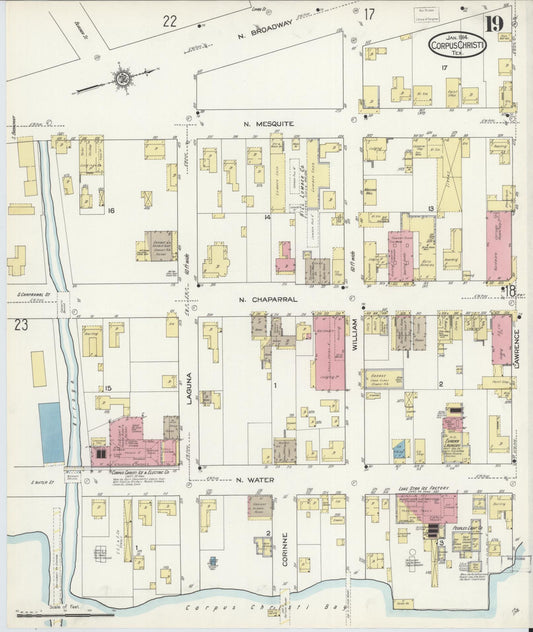 Sanborn Fire Insurance Map from Corpus Christi, Nueces County, Texas (1914), Sheet #0019 - Historic Sanborn Fire Insurance Map Print, vintage old map wall art, antique decor, genealogy gift, Texas Texas map