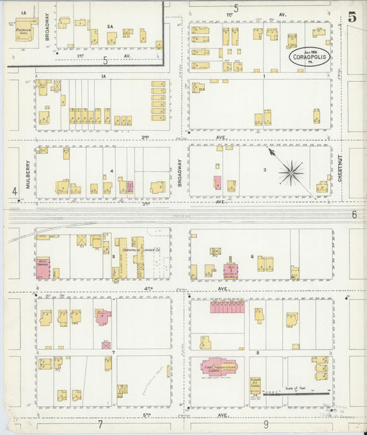 Sanborn Fire Insurance Map from Coraopolis, Allegheny County, Pennsylvania (1906), Sheet #0005 - Historic Sanborn Fire Insurance Map Print, vintage old map wall art, antique decor, genealogy gift, Pennsylvania Pennsylvania map