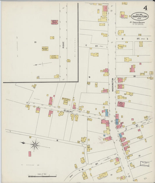Sanborn Fire Insurance Map from Harpers Ferry, Jefferson County, West Virginia (1907), Sheet #0004 - Historic Sanborn Fire Insurance Map Print, vintage old map wall art, antique decor, genealogy gift, West Virginia West Virginia map