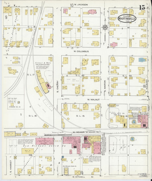 Sanborn Fire Insurance Map from Martinsville, Morgan County, Indiana (1916), Sheet #0015 - Historic Sanborn Fire Insurance Map Print, vintage old map wall art, antique decor, genealogy gift, Indiana Indiana map