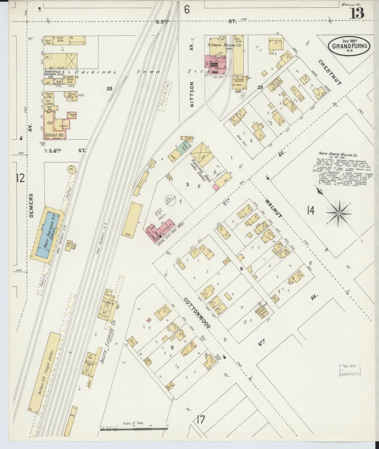 Sanborn Fire Insurance Map from Grand Forks, Grand Forks County, North Dakota (1897), Sheet #0013 - Historic Sanborn Fire Insurance Map Print, vintage old map wall art, antique decor, genealogy gift, North Dakota North Dakota map