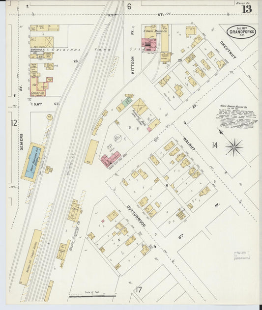 Sanborn Fire Insurance Map from Grand Forks, Grand Forks County, North Dakota (1897), Sheet #0013 - Historic Sanborn Fire Insurance Map Print, vintage old map wall art, antique decor, genealogy gift, North Dakota North Dakota map