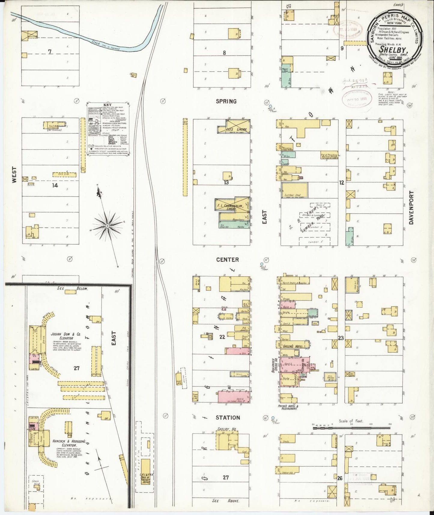 Sanborn Fire Insurance Map from Shelby, Shelby County, Iowa (1899), Sheet #0001 - Historic Sanborn Fire Insurance Map Print, vintage old map wall art