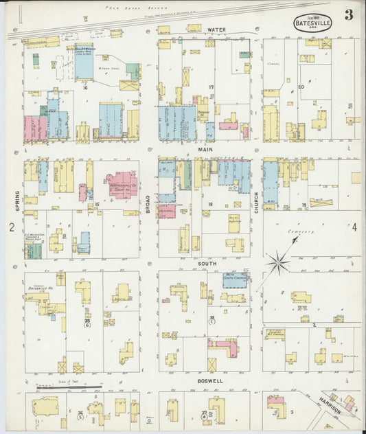 Sanborn Fire Insurance Map from Batesville, Independence County, Arkansas (1897), Sheet #0003 - Historic Sanborn Fire Insurance Map Print, vintage old map wall art, antique decor, genealogy gift, Arkansas Arkansas map