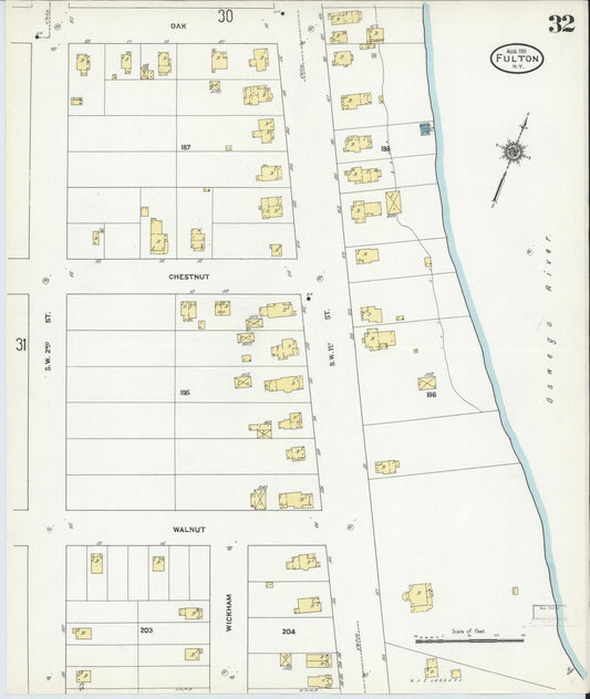 Sanborn Fire Insurance Map from Fulton, Oswego County, New York (1911), Sheet #0032 - Historic Sanborn Fire Insurance Map Print, vintage old map wall art, antique decor, genealogy gift, New York New York map
