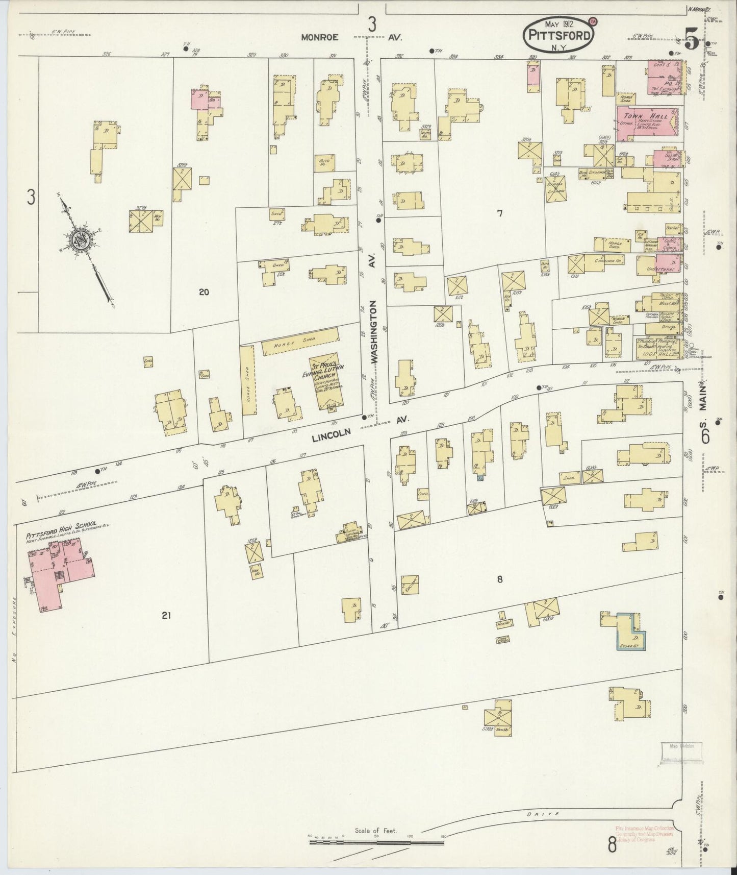 Sanborn Fire Insurance Map from Pittsford, Monroe County, New York (1912), Sheet #0005 - Complete Map Set gallery image, historic Sanborn map, vintage wall art, New York New York