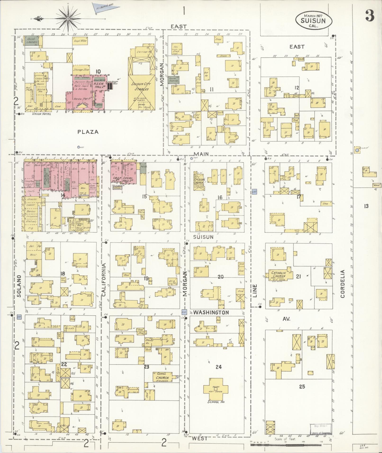 Sanborn Fire Insurance Map from Suisun, Solano County, California (1907), Sheet #0003 - Complete Map Set gallery image, historic Sanborn map, vintage wall art, California California