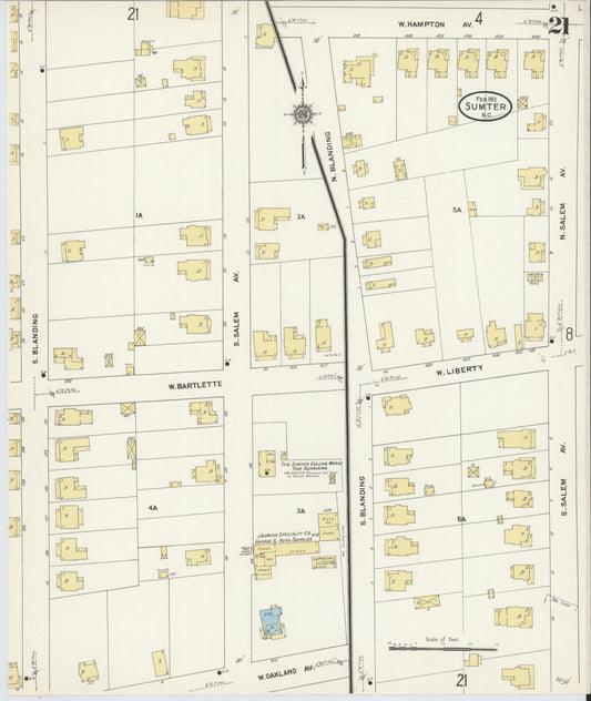 Sanborn Fire Insurance Map from Sumter, Sumter County, South Carolina (1912), Sheet #0021 - Historic Sanborn Fire Insurance Map Print, vintage old map wall art, antique decor, genealogy gift, South Carolina South Carolina map