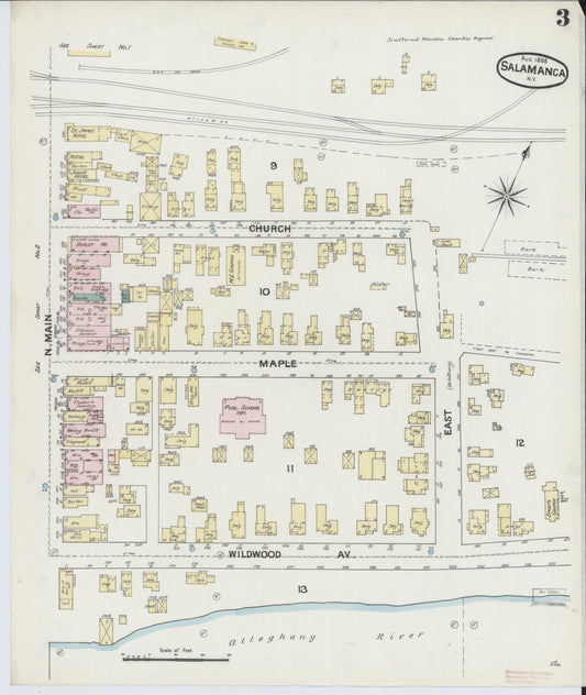 Sanborn Fire Insurance Map from Salamanca, Cattaraugus County, New York (1888), Sheet #0003 - Historic Sanborn Fire Insurance Map Print, vintage old map wall art, antique decor, genealogy gift, New York New York map