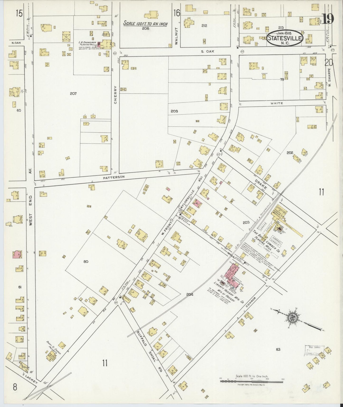 Sanborn Fire Insurance Map from Statesville, Iredell County, North Carolina (1918), Sheet #0019 - Complete Map Set gallery image, historic Sanborn map, vintage wall art, North Carolina North Carolina