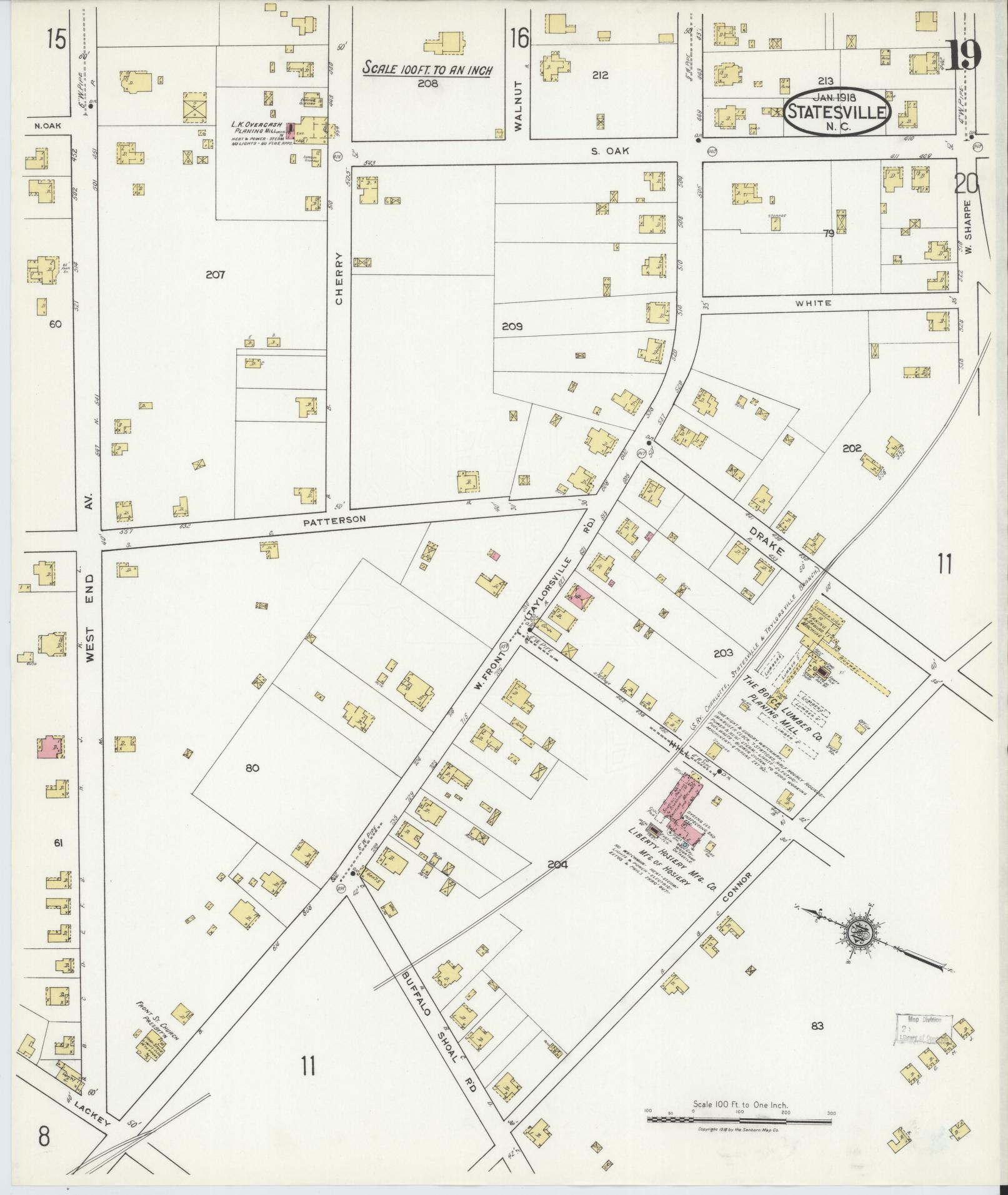 Sanborn Fire Insurance Map from Statesville, Iredell County, North Carolina (1918), Sheet #0019 - Complete Map Set gallery image, historic Sanborn map, vintage wall art, North Carolina North Carolina