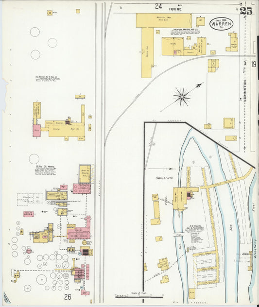 Sanborn Fire Insurance Map from Warren, Warren County, Pennsylvania (1904), Sheet #0025 - Historic Sanborn Fire Insurance Map Print, vintage old map wall art, antique decor, genealogy gift, Pennsylvania Pennsylvania map