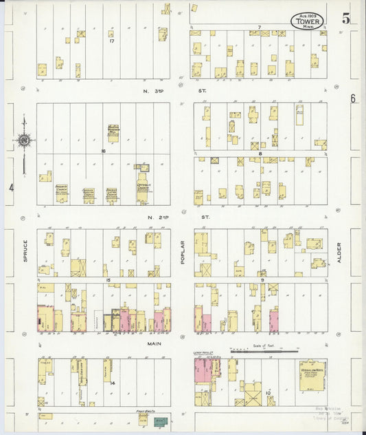 Sanborn Fire Insurance Map from Tower, Saint Louis County, Minnesota (1909), Sheet #0005 - Historic Sanborn Fire Insurance Map Print, vintage old map wall art, antique decor, genealogy gift, Minnesota Minnesota map