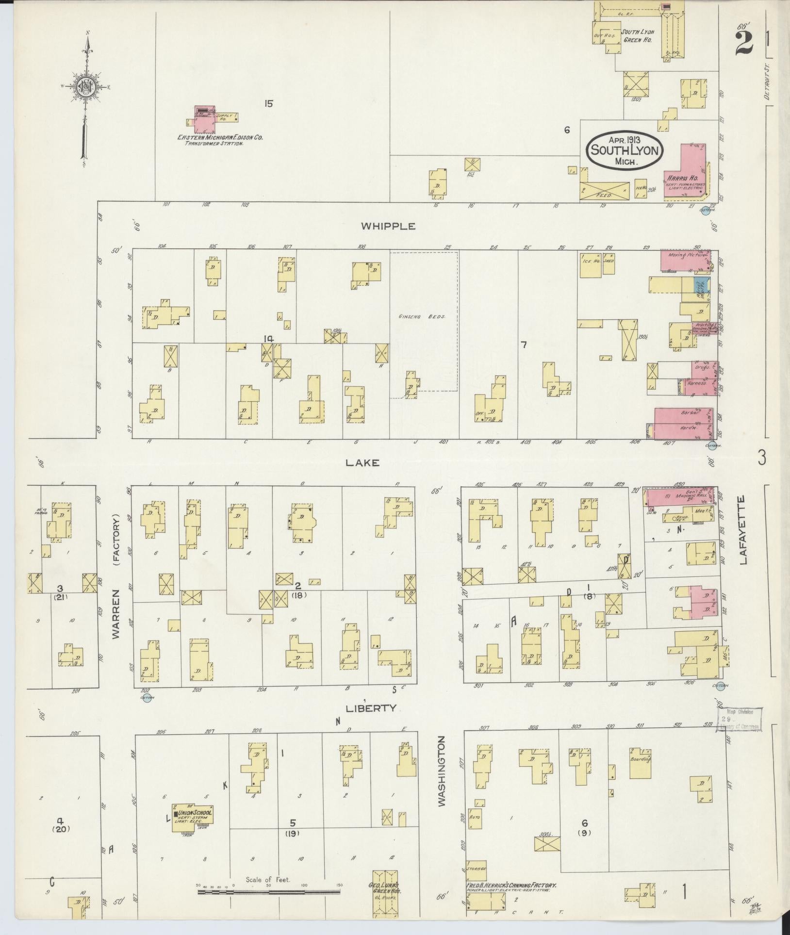Sanborn Fire Insurance Map from South Lyon, Oakland County, Michigan (1913), Sheet #0002 - Complete Map Set gallery image, historic Sanborn map, vintage wall art, Michigan Michigan