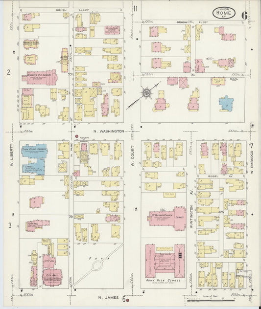 Sanborn Fire Insurance Map from Rome, Oneida County, New York (1914), Sheet #0006 - Historic Sanborn Fire Insurance Map Print, vintage old map wall art, antique decor, genealogy gift, New York New York map
