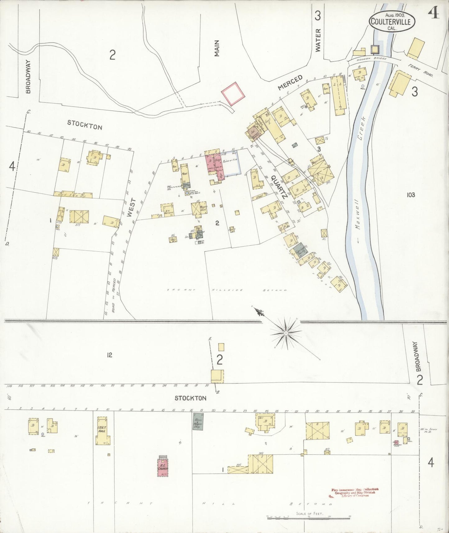 Sanborn Fire Insurance Map from Coulterville, Mariposa County, California (1903), Sheet #0004 - Complete Map Set gallery image, historic Sanborn map, vintage wall art, California California