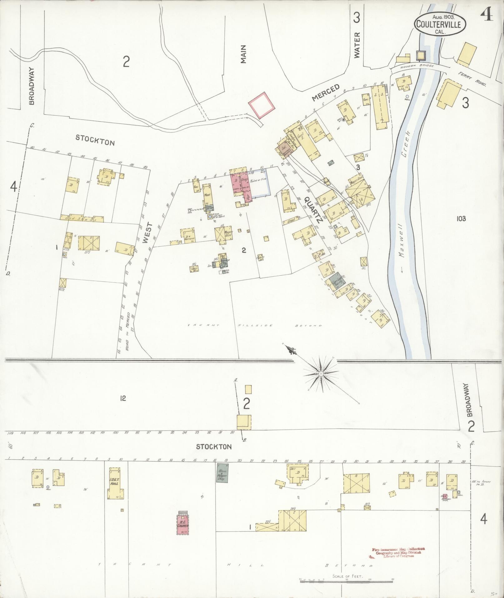 Sanborn Fire Insurance Map from Coulterville, Mariposa County, California (1903), Sheet #0004 - Complete Map Set gallery image, historic Sanborn map, vintage wall art, California California