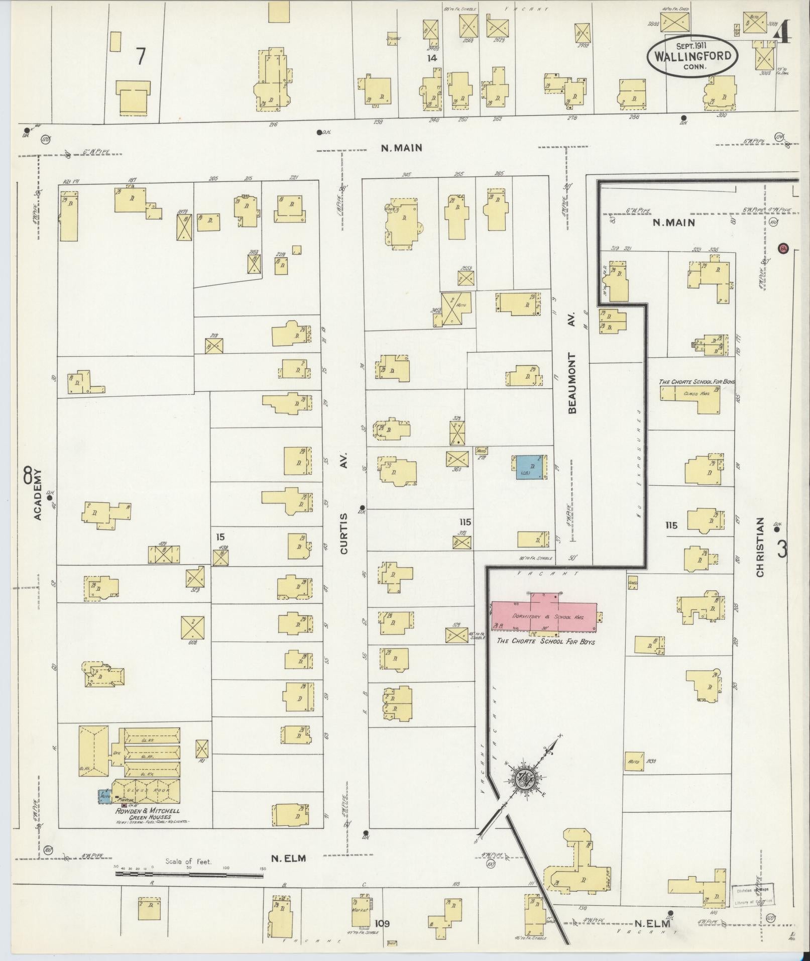 Sanborn Fire Insurance Map from Wallingford, New Haven County, Connecticut (1911), Sheet #0004 - Complete Map Set gallery image, historic Sanborn map, vintage wall art, Connecticut Connecticut