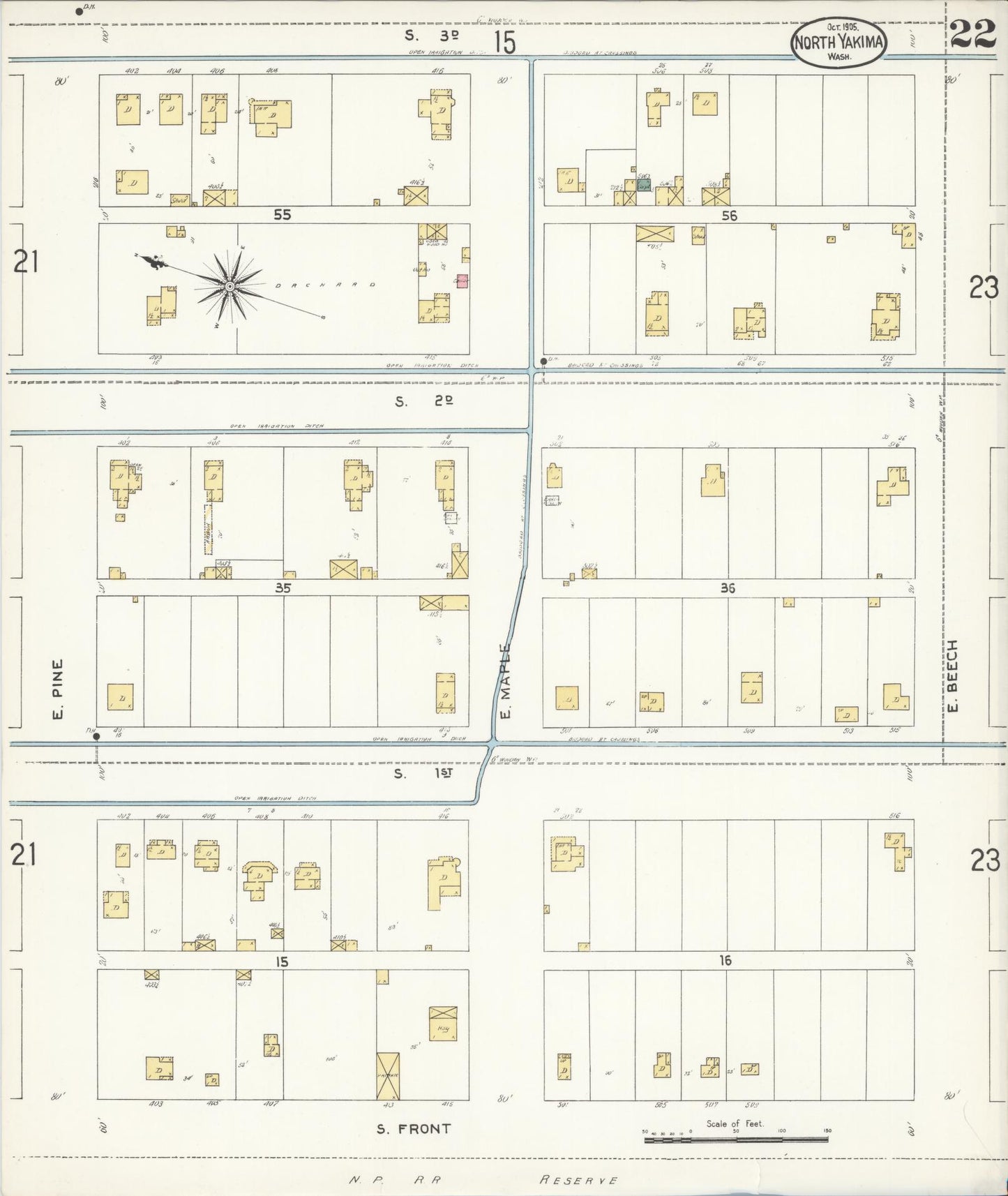 Sanborn Fire Insurance Map from North Yakima, Yakima County, Washington (1905), Sheet #0022 - Historic Sanborn Fire Insurance Map Print, vintage old map wall art, antique decor, genealogy gift, Washington Washington map