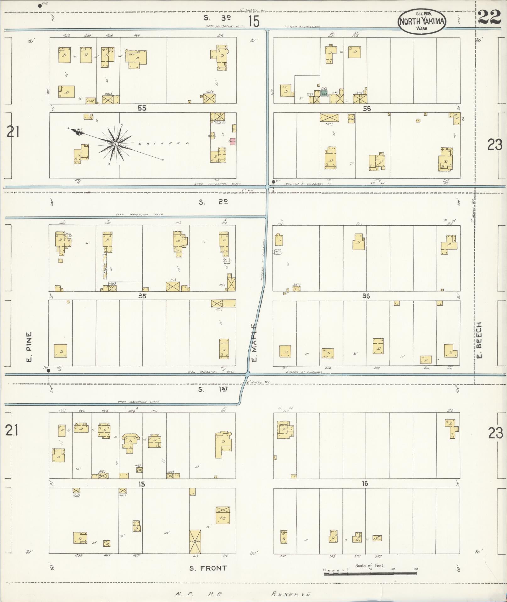 Sanborn Fire Insurance Map from North Yakima, Yakima County, Washington (1905), Sheet #0022 - Historic Sanborn Fire Insurance Map Print, vintage old map wall art, antique decor, genealogy gift, Washington Washington map