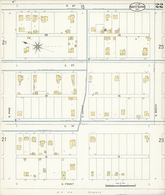 Sanborn Fire Insurance Map from North Yakima, Yakima County, Washington (1905), Sheet #0022 - Historic Sanborn Fire Insurance Map Print, vintage old map wall art, antique decor, genealogy gift, Washington Washington map