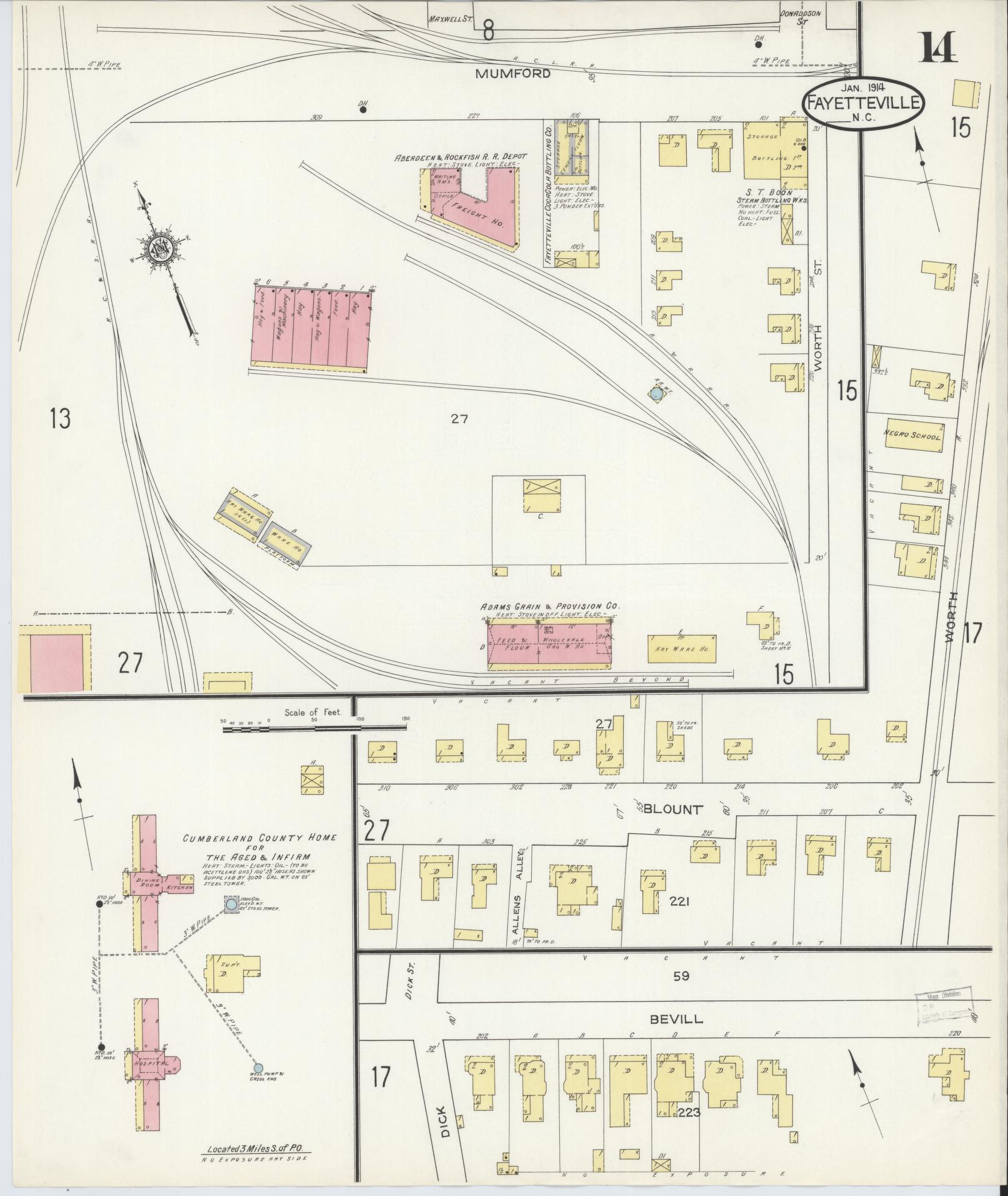 Sanborn Fire Insurance Map from Fayetteville, Cumberland County, North Carolina (1914), Sheet #0014 - Complete Map Set gallery image, historic Sanborn map, vintage wall art, North Carolina North Carolina
