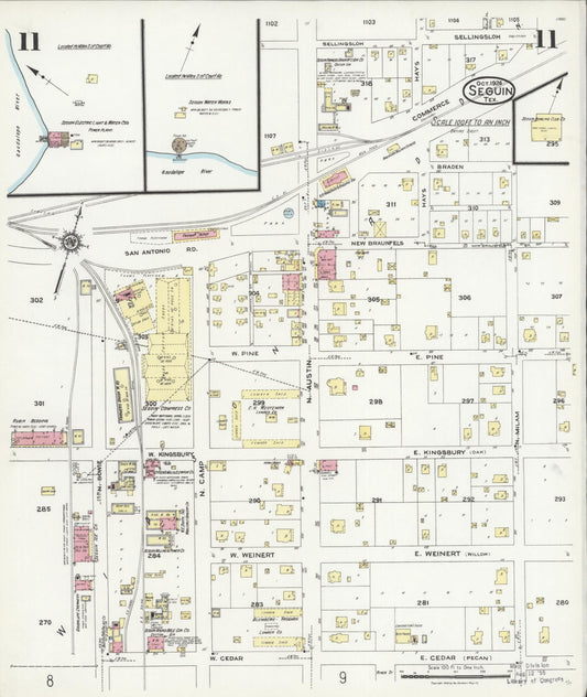 Sanborn Fire Insurance Map from Seguin, Guadalupe County, Texas (1924), Sheet #0011 - Historic Sanborn Fire Insurance Map Print, vintage old map wall art, antique decor, genealogy gift, Texas Texas map