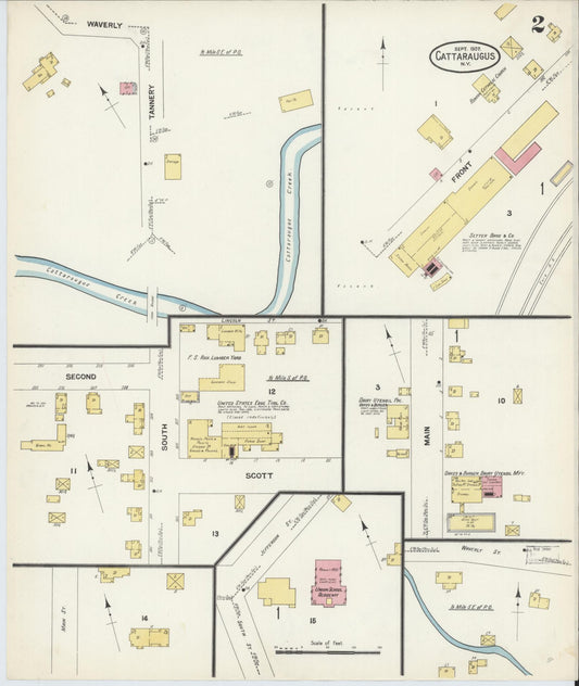 Sanborn Fire Insurance Map from Cattaraugus, Cattaraugus County, New York (1907), Sheet #0002 - Historic Sanborn Fire Insurance Map Print, vintage old map wall art, antique decor, genealogy gift, New York New York map