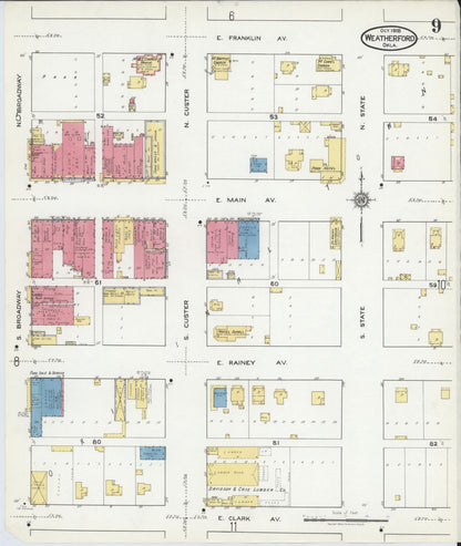 Sanborn Fire Insurance Map from Weatherford, Custer County, Oklahoma (1918), Sheet #0009 - Complete Map Set gallery image, historic Sanborn map, vintage wall art, Oklahoma Oklahoma