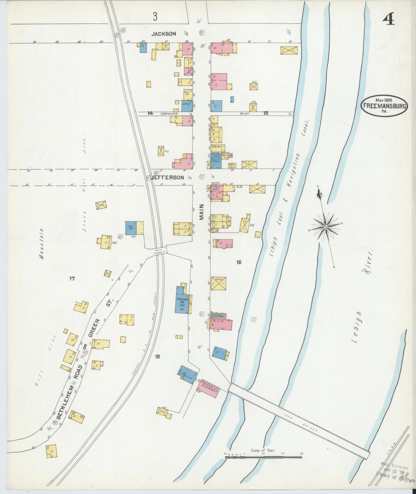 Sanborn Fire Insurance Map from Freemansburg, Northampton County, Pennsylvania (1905), Sheet #0004 - Historic Sanborn Fire Insurance Map Print, vintage old map wall art, antique decor, genealogy gift, Pennsylvania Pennsylvania map