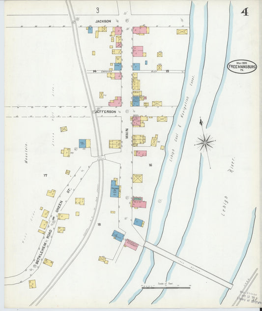 Sanborn Fire Insurance Map from Freemansburg, Northampton County, Pennsylvania (1905), Sheet #0004 - Historic Sanborn Fire Insurance Map Print, vintage old map wall art, antique decor, genealogy gift, Pennsylvania Pennsylvania map