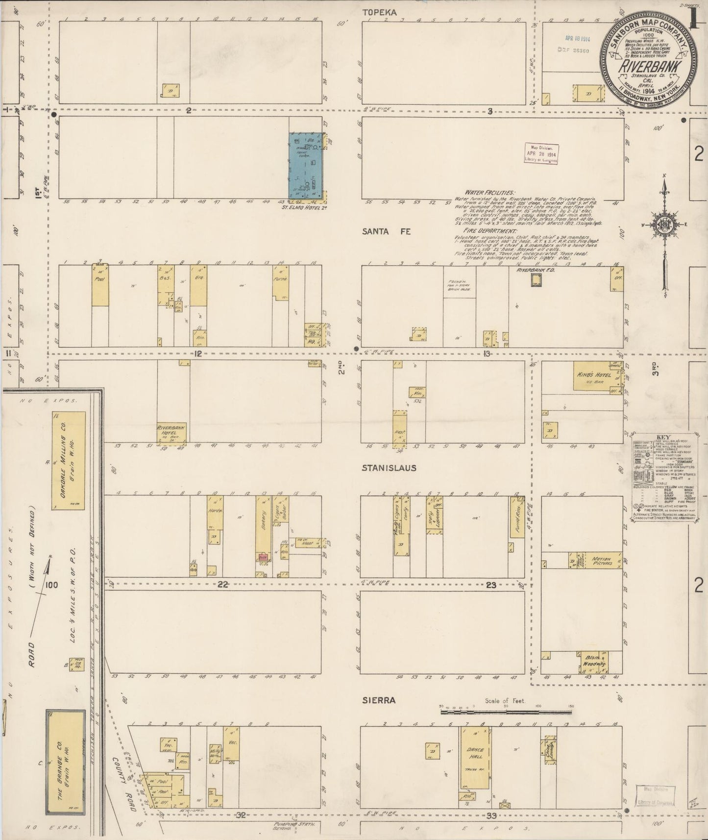 Sanborn Fire Insurance Map from Riverbank, Stanislaus County, California (1914), Sheet #0001 - Complete Map Set gallery image, historic Sanborn map, vintage wall art, California California