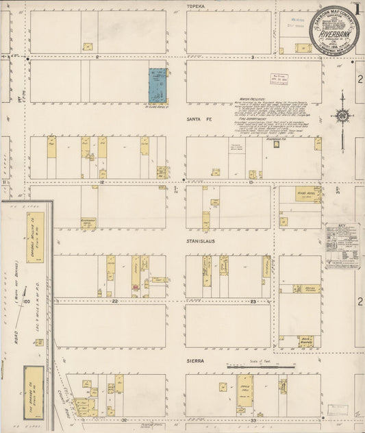 Sanborn Fire Insurance Map from Riverbank, Stanislaus County, California (1914), Sheet #0001 - Complete Map Set gallery image, historic Sanborn map, vintage wall art, California California