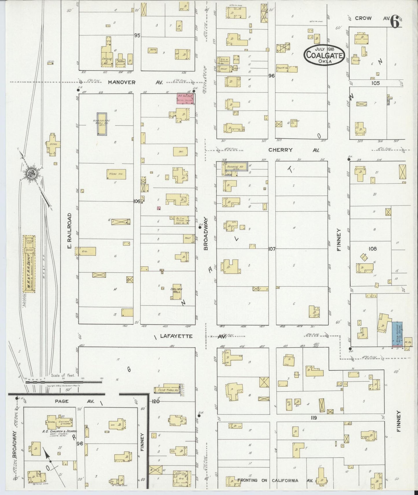 Sanborn Fire Insurance Map from Coalgate, Coal County, Oklahoma (1918), Sheet #0006 - Complete Map Set gallery image, historic Sanborn map, vintage wall art, Oklahoma Oklahoma