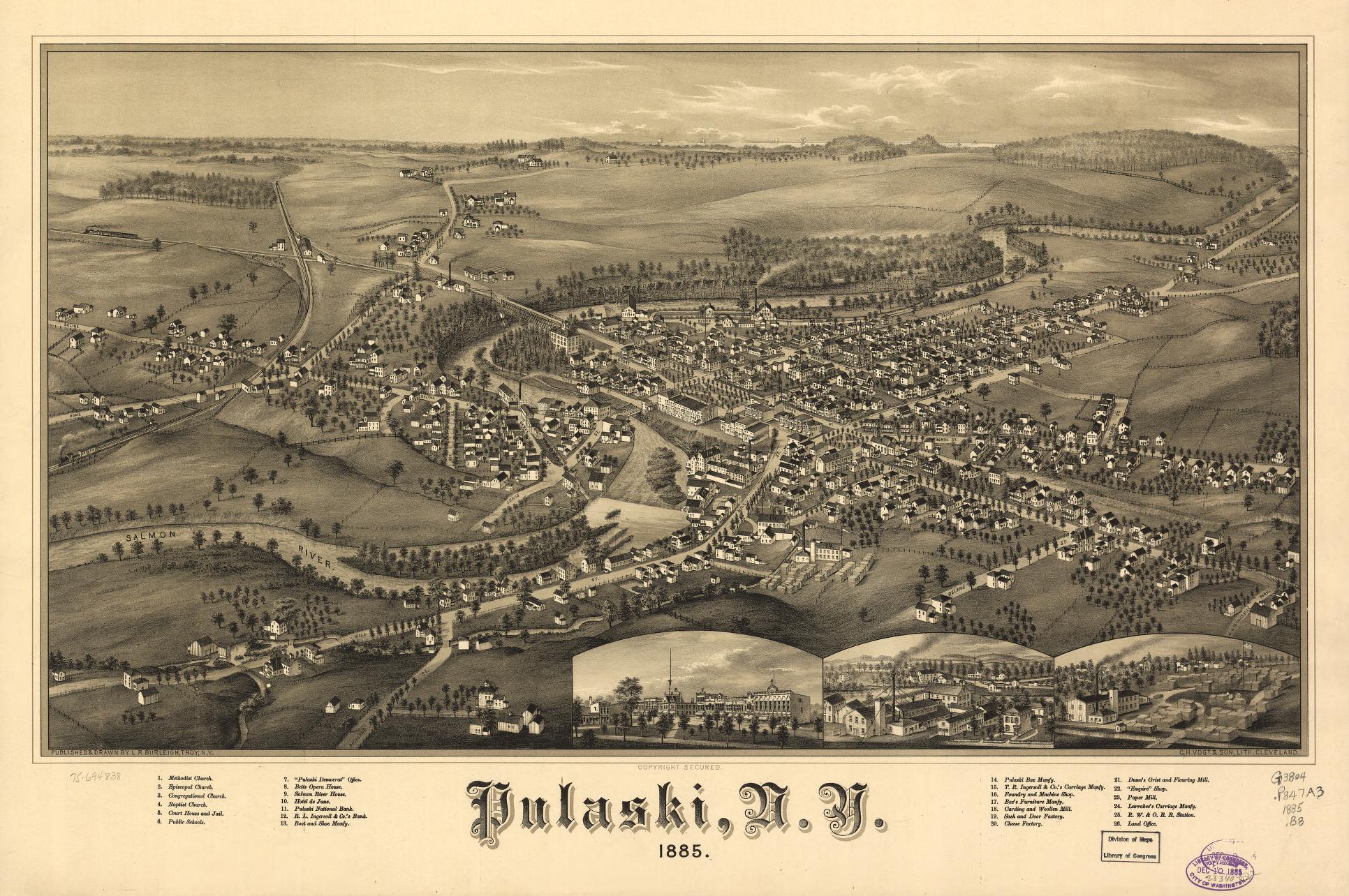 Pulaski, N.Y. 1885. (1885) – Historic Bird’s-Eye View Panorama Print