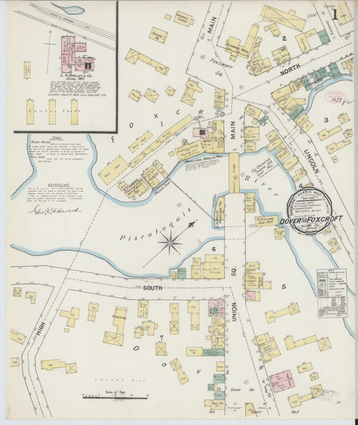 Sanborn Fire Insurance Map from Dover, Piscataguis County, Maine. (1889) – Historic Sanborn Fire Insurance Map Print